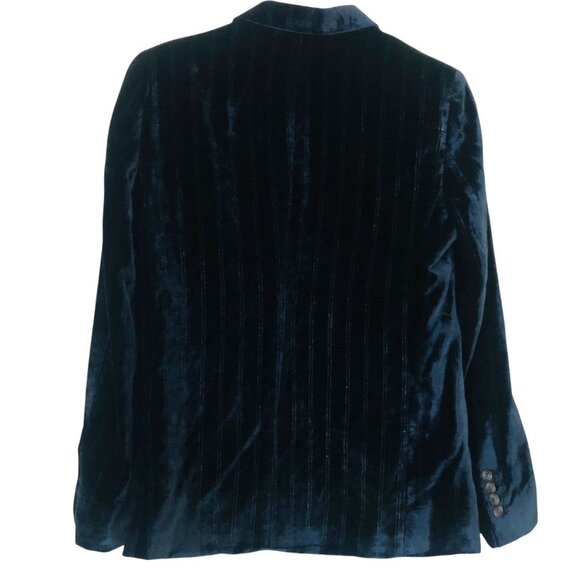 EACH OTHER Soft Fine Shimmer Striped Navy Velvet Blazer Jacket Size S - Picture 4 of 6